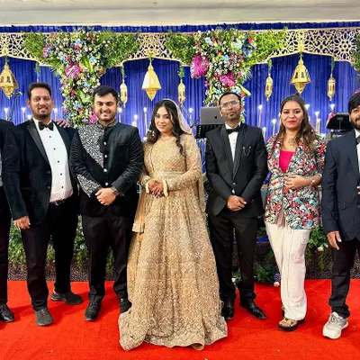 It was an honor to perform for this wonderful couple on their special day. Posing with the newlyweds after a night filled with dance, music, and joy. We wish them a lifetime of happiness.