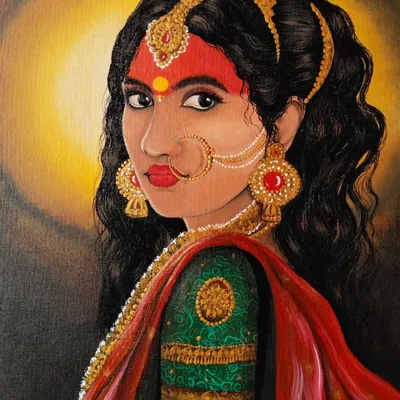 Jai Maa Durga. Here is the finished acrylic painting, capturing her divine feminine energy. I spent hours on the details of her crown and the serene yet powerful look in her eyes.