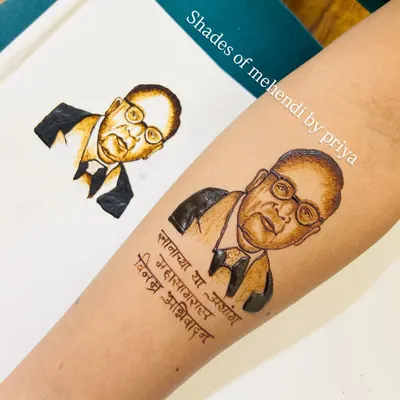 A portrait of Dr. Babasaheb Ambedkar I created on the forearm. This design shows the shading and line work techniques I teach for creating realistic henna portraits.