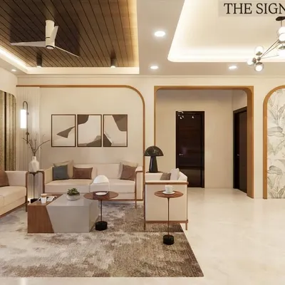 A wider perspective of the Prestige Waterford residence, where we executed the arched doorways and wall paneling that define the living and dining zones. Our team ensures that structural and decorative elements work together harmoniously.