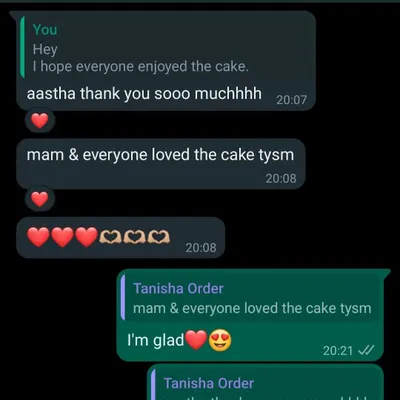 A screenshot of some lovely feedback from a client who ordered a Tiramisu cake for an Air India instructor. I'm so thankful for these opportunities.