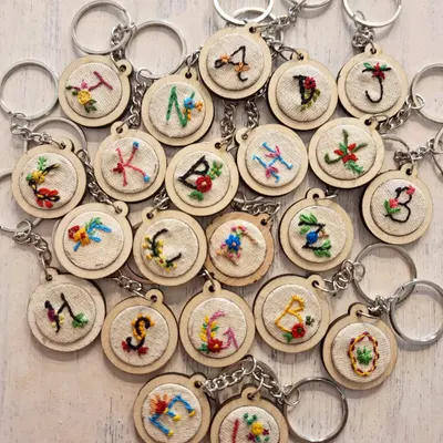 These little embroidered initial keychains are one of my favorite things to make. Seeing them all together like this just makes my heart happy. They are perfect for personalized gifts or even as party favors for your special events.