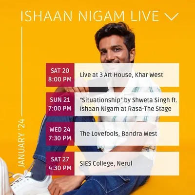 January 2024 was a month packed with music. This schedule gives you an idea of my life as a live performer, with gigs ranging from college shows to collaborative stage performances across Mumbai.
