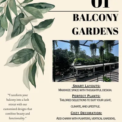 For balcony gardens, my approach is centered on smart design. I focus on creating layouts that maximize the area, selecting the perfect plants for your light and lifestyle, and adding cozy decor to make the space functional and beautiful.