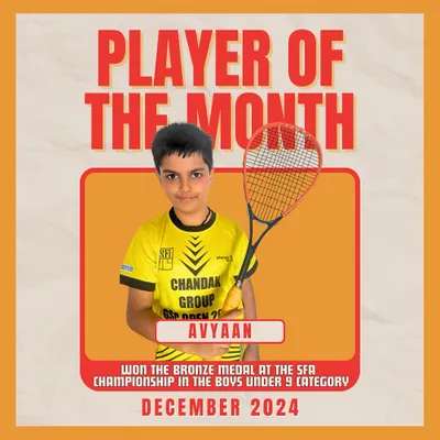 Celebrating our Player of the Month, Avyaan, for his bronze medal win at the SFA Championship. This is just the beginning of an amazing journey for him.