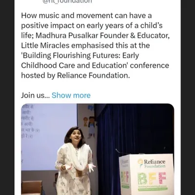 Speaking about the effects of music and movement in the early years is a topic very close to my heart. I am so grateful to the Reliance Foundation for giving me this platform to share my passion.