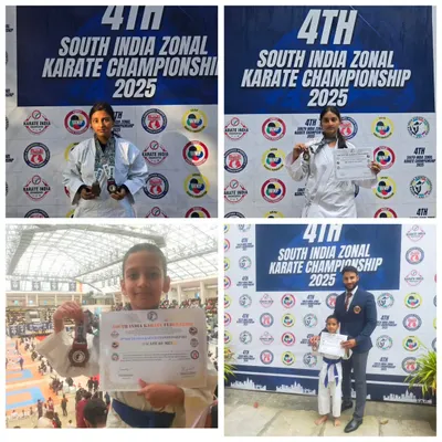 Our students proudly displaying their gold medals and certificates from the 4th South India Zonal Karate Championship. Moments like these are a testament to their incredible hard work and the high standard of our competitive karate training.