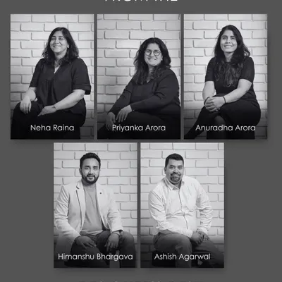 From the designer's desk: meet our Associate Partners. Neha, Priyanka, Anuradha, Himanshu, and Ashish are the minds turning ideas into experiences, from clubhouses that connect people to workspaces that spark creativity.