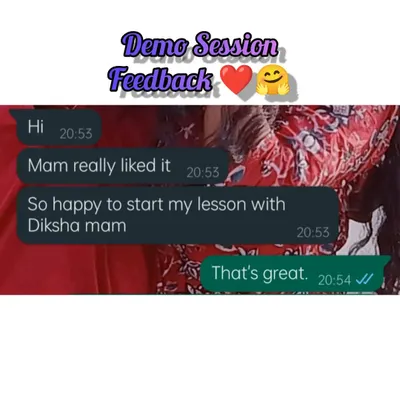 A screenshot of feedback from a student after her Kathak demo session. I am so happy she enjoyed the class and felt comfortable starting her dance journey with us.