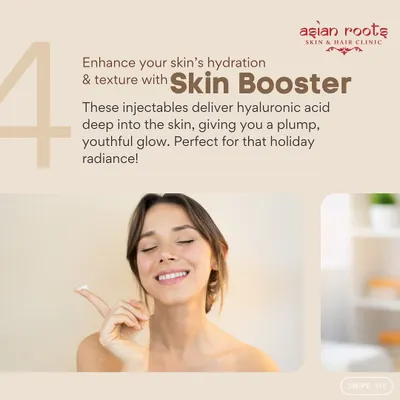 Enhance your skin's hydration and texture with our Skin Booster treatments. These injectables deliver hyaluronic acid deep into the skin, giving you a plump, youthful glow that is perfect for achieving a lasting holiday radiance.