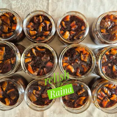 Jars of my sweet raw mango pickle, or kairi ka khatta meetha achaar. This is a traditional Rajasthani recipe with pieces of Rajapuri kairi, sugar, and spices, creating a perfect balance of sweet, tangy, and spicy flavors.