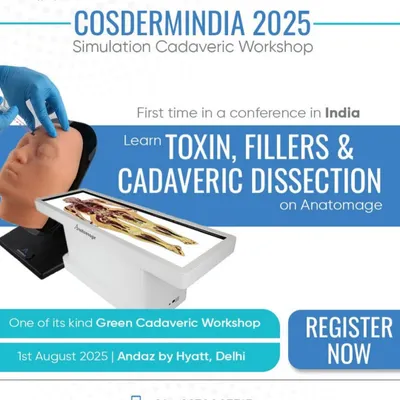 My training goes beyond the surface. This poster announces our groundbreaking Simulation Cadaveric Workshop, where we use advanced Anatomage tables to explore facial anatomy. This is essential for learning safe and precise injection techniques for toxins and fillers.