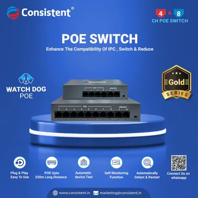 Our Gold Series POE Switch simplifies your network by delivering power and data over one cable. It features a "Watch Dog" function that automatically detects and restarts non-responsive devices, ensuring maximum uptime for your IP cameras.
