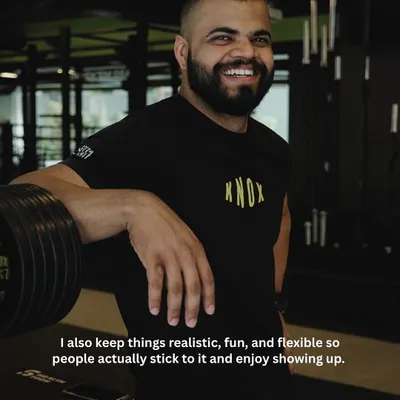 A portrait of our coach Vinay, who believes in keeping training realistic, fun, and flexible so that people stick with it and enjoy showing up.
