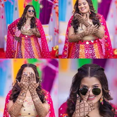 A collage of the bride, Prachi, having fun and showing off her beautiful mehendi. I love capturing the bride's personality and excitement during the pre-wedding festivities.