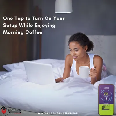 Your morning routine just got smoother. With a 'Work Morning' scene, one tap can turn on your laptop and adjust the lighting to 75% brightness while you enjoy your coffee in bed.