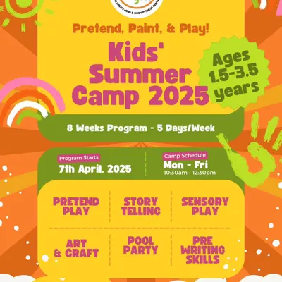 Flyer for our "Little Explorers Summer Camp" for toddlers, detailing the Montessori-inspired activities.