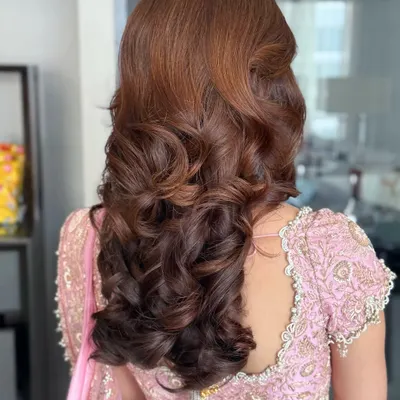 A back view of the classic Hollywood waves, showing the deep, uniform curls and rich color.