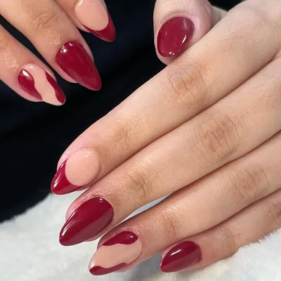 This stunning abstract design in deep red was created by a student just 23 days into her course. It shows a strong understanding of color balance and clean application.