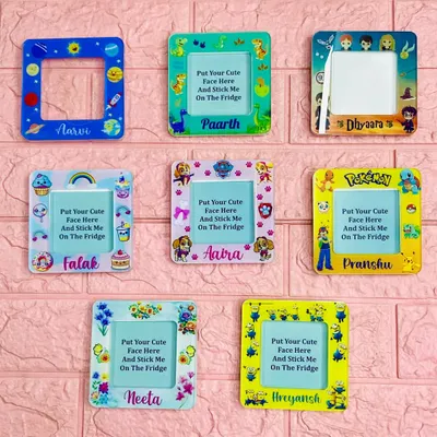 These personalized acrylic photo frame magnets are a fun way to display your child's picture on the fridge. I can customize them with any theme, from Pokémon and Paw Patrol to space and dinosaurs.