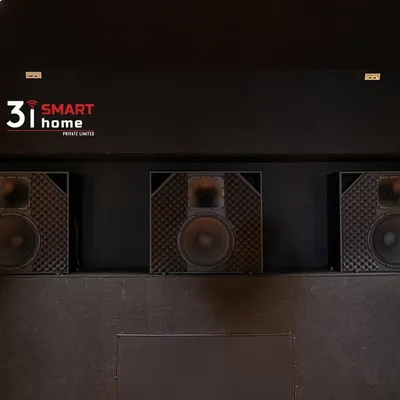 A close-up of the front-channel speakers in our ECR Chennai project, neatly installed within the wall for a clean, integrated look without compromising on sound quality.