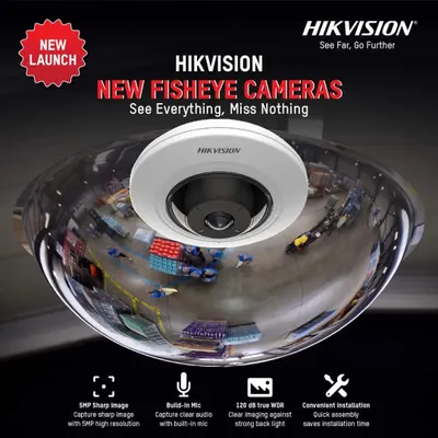 For monitoring large open areas like warehouses, retail floors, or lobbies, we recommend Hikvision's Fisheye cameras. A single camera can capture a complete panoramic view, saving on installation costs and complexity.