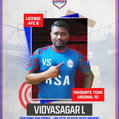 Meet Coach Vidyasagar L, an AFC B License holder who believes in holistic player development and is a passionate Arsenal FC fan.