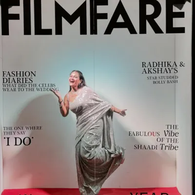 Having fun and being weird for a mock Filmfare cover. This shows my playful personality and ability to create dynamic, unconventional poses for print.