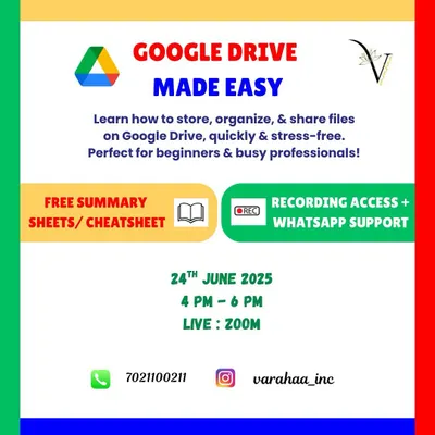 Tired of 'Storage Full' alerts and digital clutter? My 'Google Drive Made Easy' class is the solution. I will teach you how to properly store, organize, and share your files stress-free, perfect for beginners and busy professionals.