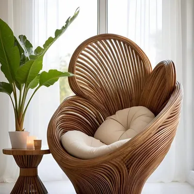 Furniture can be functional art. I designed this custom peacock-inspired chair from rattan to be a statement piece, offering a unique and comfortable corner to relax. If you can dream it, my team and I can create it.