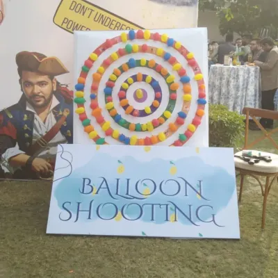 My balloon shooting game stall, set up for a birthday party in Delhi. It comes with a colorful balloon-covered target and is a favorite for guests who enjoy a bit of friendly competition.