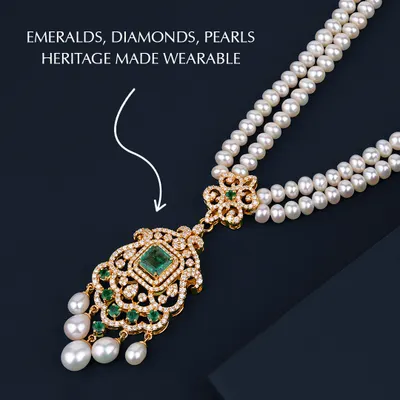 Heritage made wearable. This masterpiece brings together the richness of Zambian emeralds, the brilliance of diamonds, and the grace of pearls in a design that feels royal. It is a piece crafted for your most special moments, destined to become part of your family's legacy.