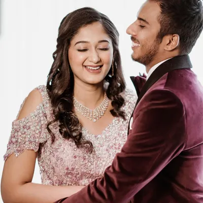 A happy, candid moment between Surabhi and her fiancé at their engagement. I gave her a natural, glowing makeup look that made her look and feel amazing in her beautiful pink gown.