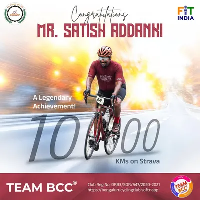 A legendary achievement! We congratulate Satish Addanki on completing an astounding 100,000 kms on Strava. Your journey is the ultimate inspiration.