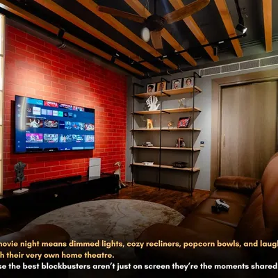 Now, movie night means dimmed lights, cozy recliners, and popcorn in your very own home theatre. This space is all about sharing moments and laughter together.