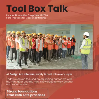 Safety is built into every layer of our process. This image shows one of our "Toolbox Talk" sessions, where we equip our on-site teams with knowledge on PPE and safe practices.