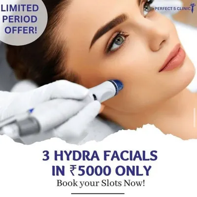 Take advantage of our limited-period offer: get three Hydrafacials for only ₹5000. It's the perfect opportunity to achieve and maintain consistently hydrated and glowing skin.