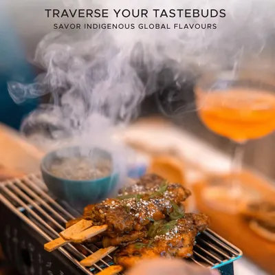Traverse your tastebuds with our indigenous global flavors. This steaming chicken satay, fresh off the grill, is a perfect example of the culinary artistry you can expect at our restaurants.