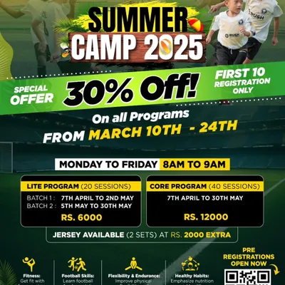 Get a head start on summer with our special early bird offer. This flyer provides all the details on our Summer Camp 2025 programs, including dates, timings, and a limited-time discount for the first 10 registrations.