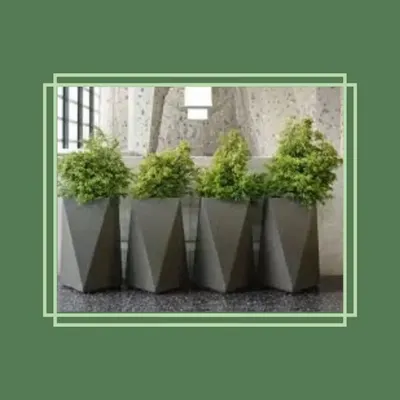 These geometric planters add a sharp, contemporary edge to any space. Their faceted design catches the light in interesting ways, making them a sculptural element even before you add plants. They are made from a durable, lightweight composite material.