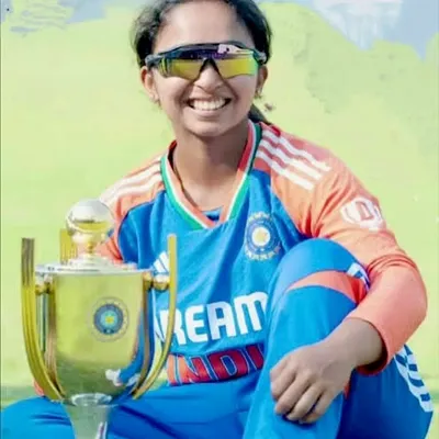 The face of a champion. Our student Mithila Vinod, after her incredible performance for the India U-19 team, holding the Asia Cup trophy.