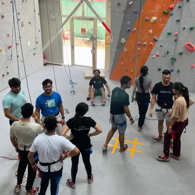 A corporate team gets ready for a day of climbing. Our group events are a fantastic way to build camaraderie and encourage teamwork outside the office.