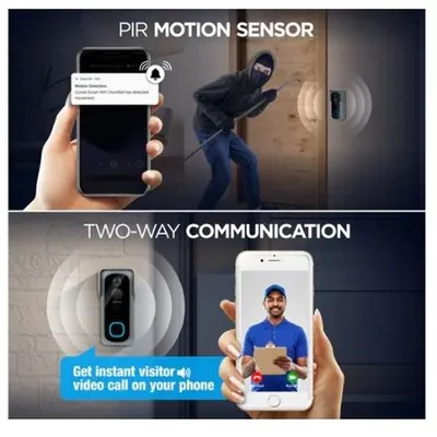 Our Ozone video doorbell enhances your front door security. It features a PIR motion sensor to detect suspicious activity and provides instant video calls to your phone, allowing for two-way communication with any visitor.