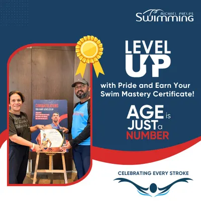 Age is truly just a number when it comes to achieving your goals. We celebrate Manisha Patil, who at 60 years young, has advanced from our Intermediate to the Pre-Competitive level through sheer dedication. Her coach is pictured here presenting her with her well-earned Swim Mastery Certificate.