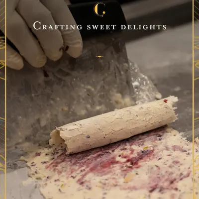 Watch as we craft our signature Mishti Malai. Cream is spread thin on a frozen plate, mixed with fruit and nuts, and then expertly rolled into delicate, frozen scrolls of indulgence.