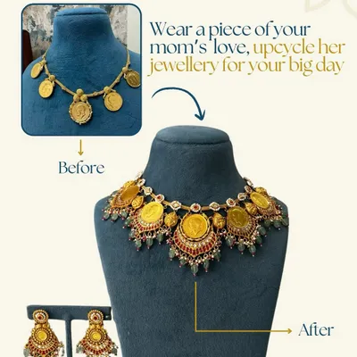 This is one of my favorite stories. A mother's bridal necklace was lovingly upcycled for her daughter's big day, transforming into a stunning South Indian bridal piece. It’s a beautiful way to pass down love and legacy.