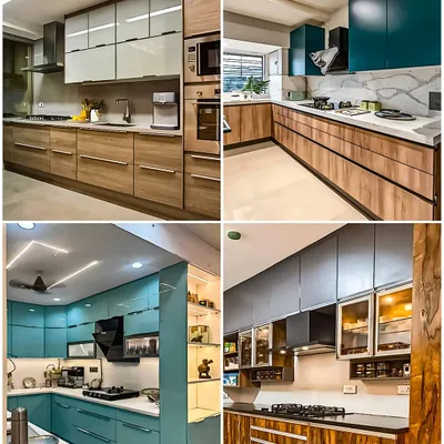 This collection showcases how color can define a kitchen's mood. You can see examples of rich teal, calming sky blue, and classic wood tones paired with different countertops and backsplashes to create a range of beautiful, personalized spaces.