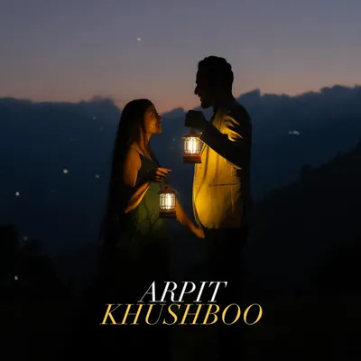 A signature shot from our night pre-wedding sessions. The couple is illuminated only by the warm glow of lanterns under a starry mountain sky, creating an image that is both intimate and epic.