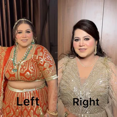 Which look do you like the most, left or right? Two different festive looks on the same client, showcasing my versatility in creating different styles.