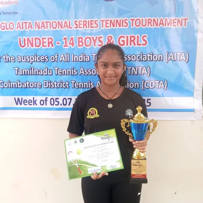 Eshita stands proud as the champion of the NS U/14 Singles title in Coimbatore. Her determination is an inspiration to all our players.